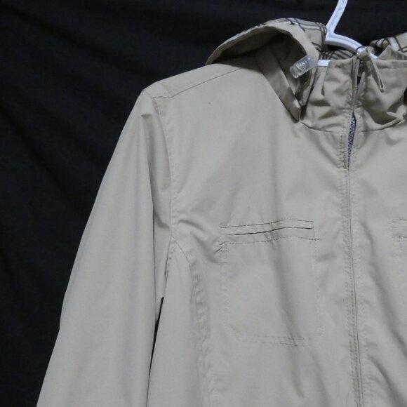 IZOD | large | Beige Hooded Jacket With Plaid Lining | Removeable Hood - Picture 4 of 15